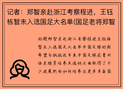 记者：郑智亲赴浙江考察程进，王钰栋暂未入选国足大名单(国足老将郑智)